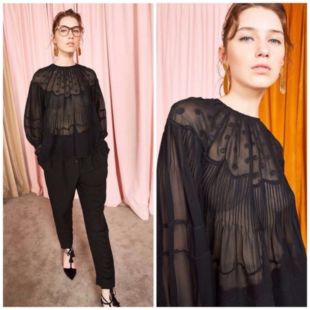 Ulla Johnson Alba Silk Polka Dot Sheer Blouse